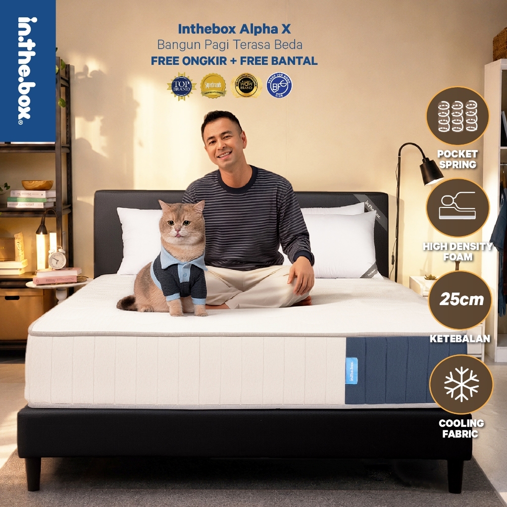 INTHEBOX ALPHA X - Kasur Springbed Pocket Spring Quilting Supersoft Tinggi 25 cm - FREE Bantal - Uku