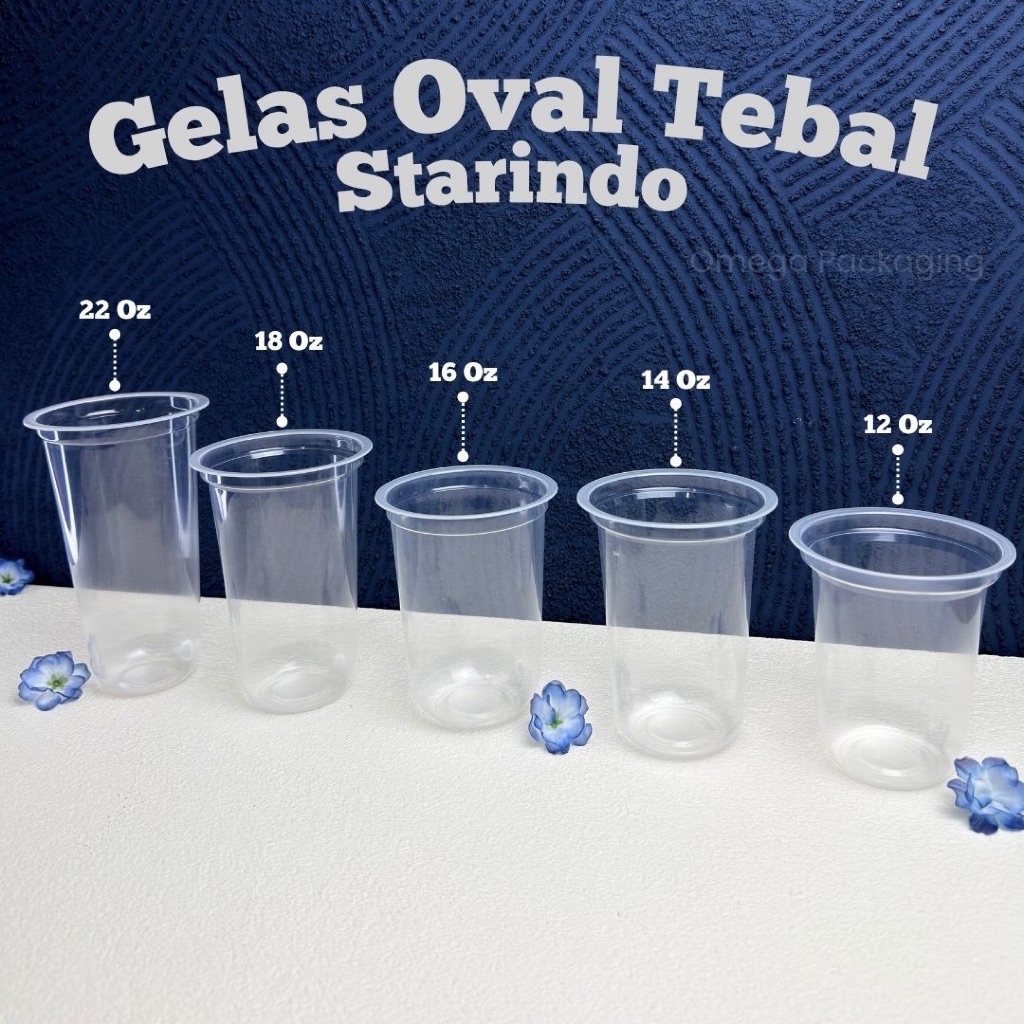 Gelas Plastik Oval Tebal Starindo Isi 50 Pcs / Gelas Plastik Oval Bening / Gelas Plastik Oz