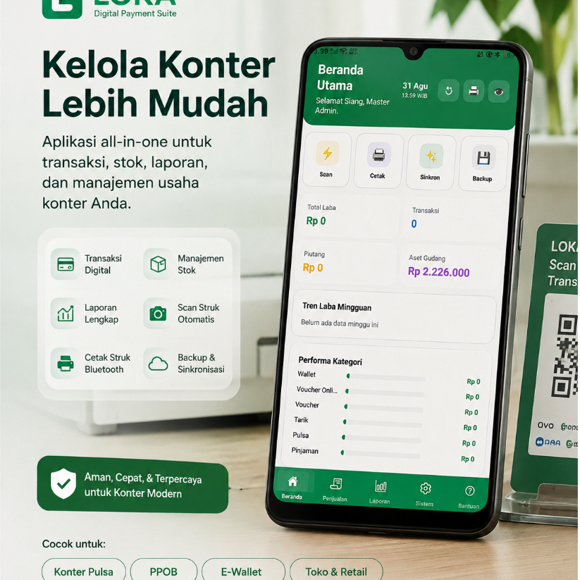 LOKA Digital Payment – Aplikasi Kasir & Manajemen Konter Pulsa, PPOB, Stok dan Keuangan