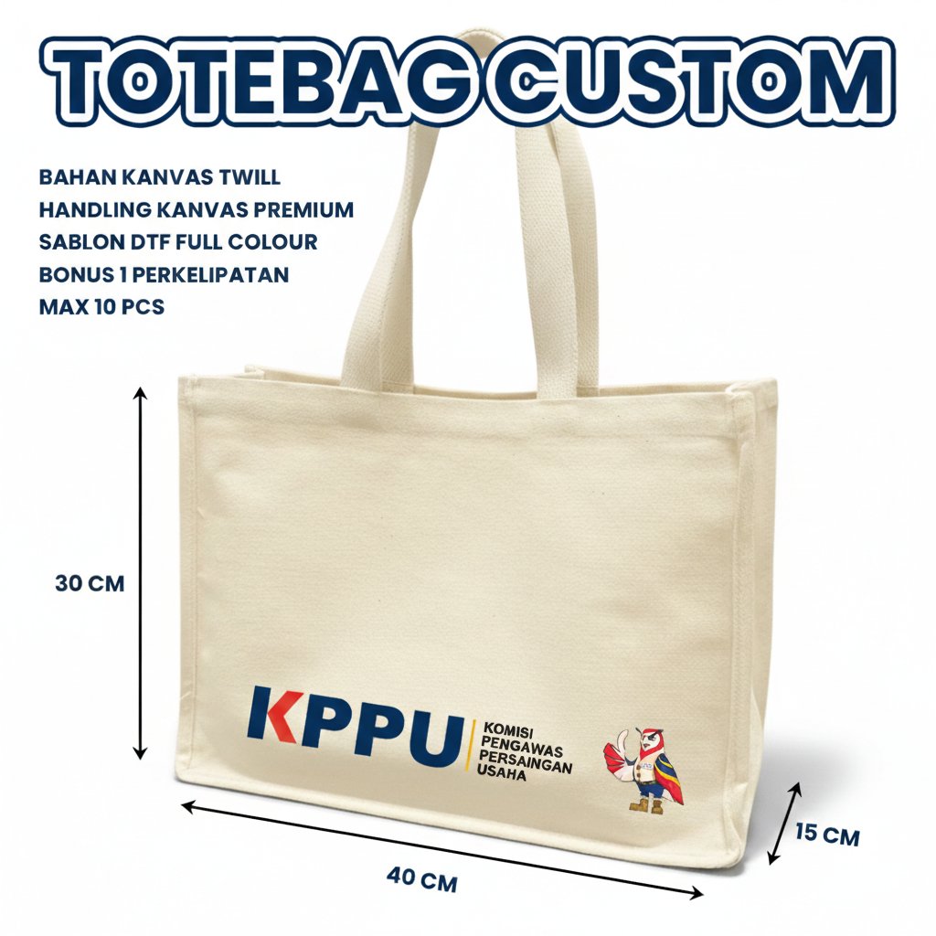 Totebag Custom Kanvas Twill Handling Kanvas Tebal Sablon DTF Full Colour 40x30x15 cm - Custom Toteba