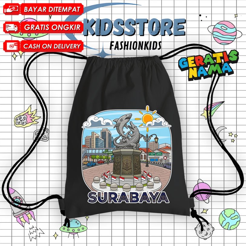 (BISA COD) Tas Serut String Bag Anak Oleh-oleh Surabaya Free Nama / Tas Serut Cordura Ransel oleh ol