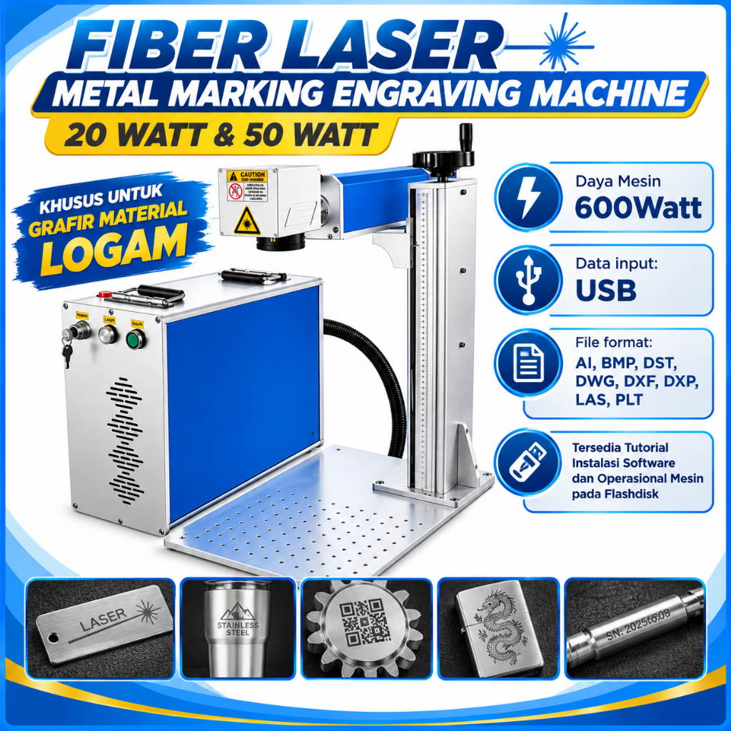 FIBER LASER MARKING POWER 20 WATT & 50 WATT UNTUK GRAFIR BAHAN METAL | MESIN LASER GRAFIR METAL