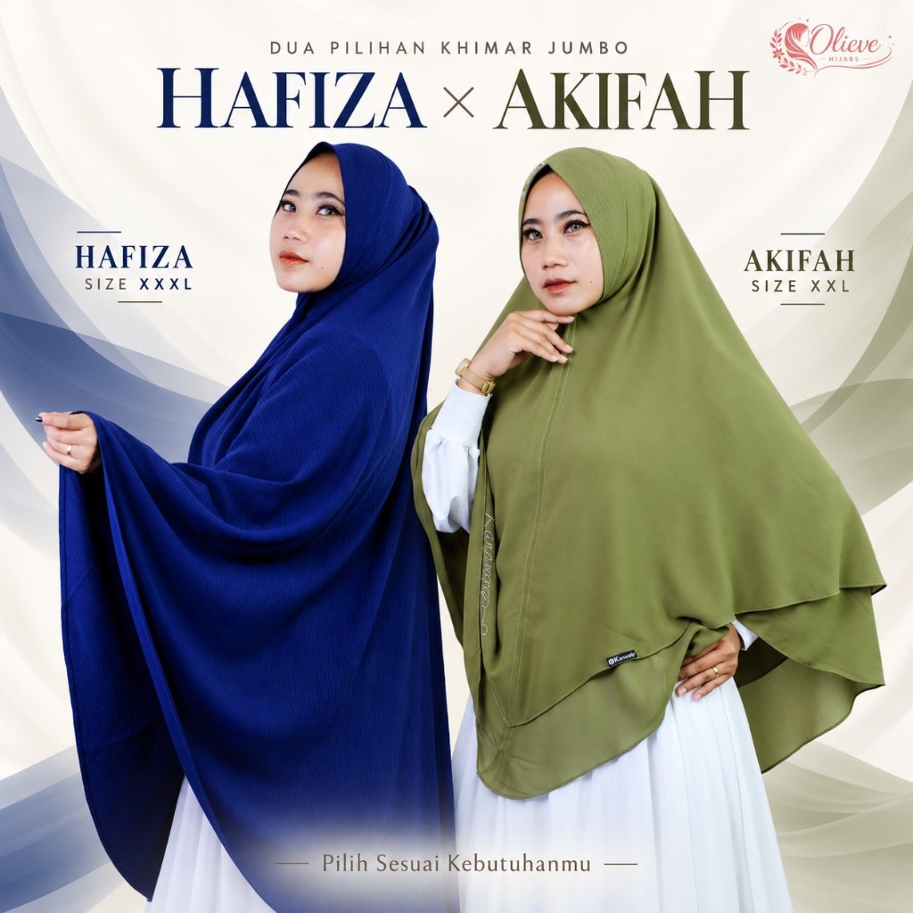 OLIEVE HIJABS ll KHIMAR AKIFA X HAFISA Bahan Ceruti Syari Jumbo Kerudung Polos Premium  Kerudung Pan