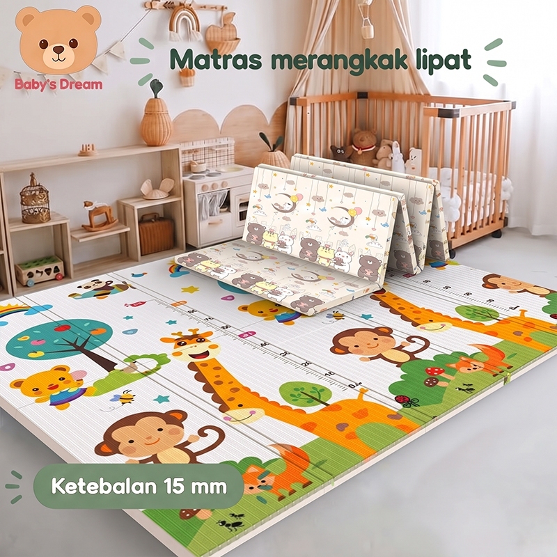 Baby's Dream Matras Merangkak Bayi Lipat XPE Tebal 200x180cm Bebas Formalin Tidak Berbau 8/10/15mm