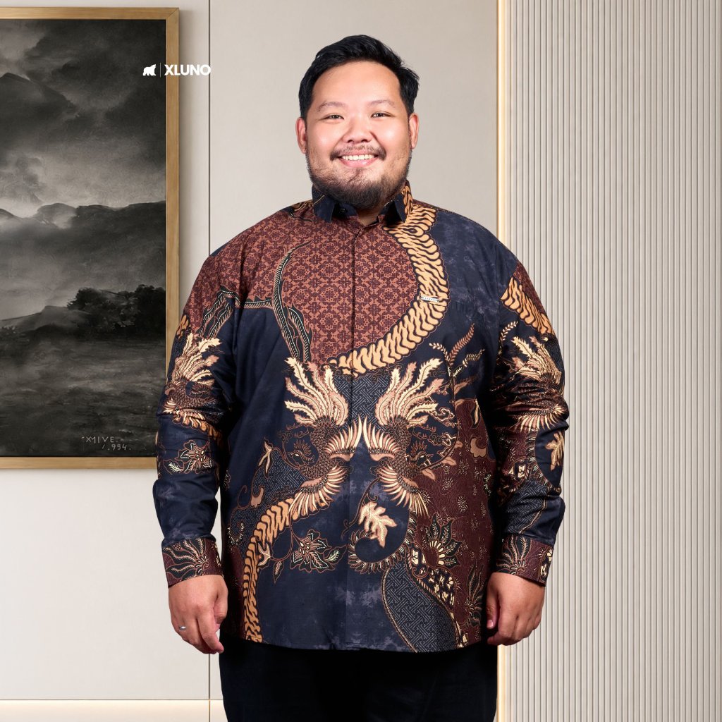 XLUNO x Laskala Batik Premium Lokananta Navy Kemeja Batik Jumbo Pria Big Size Lengan Panjang