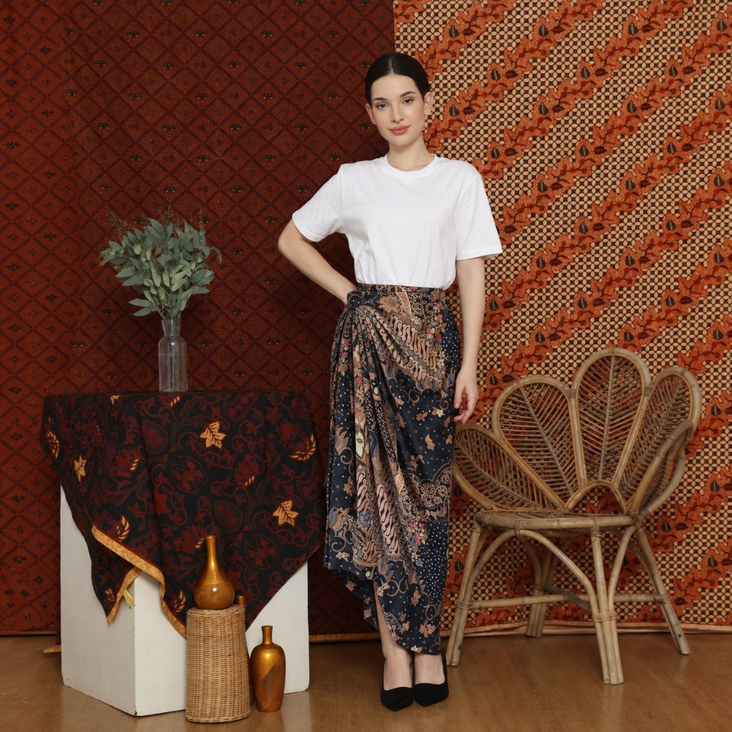 Lyne Halim Rok Batik Kerut Lilit – Rok Batik Wanita Elegan, SKT-8527