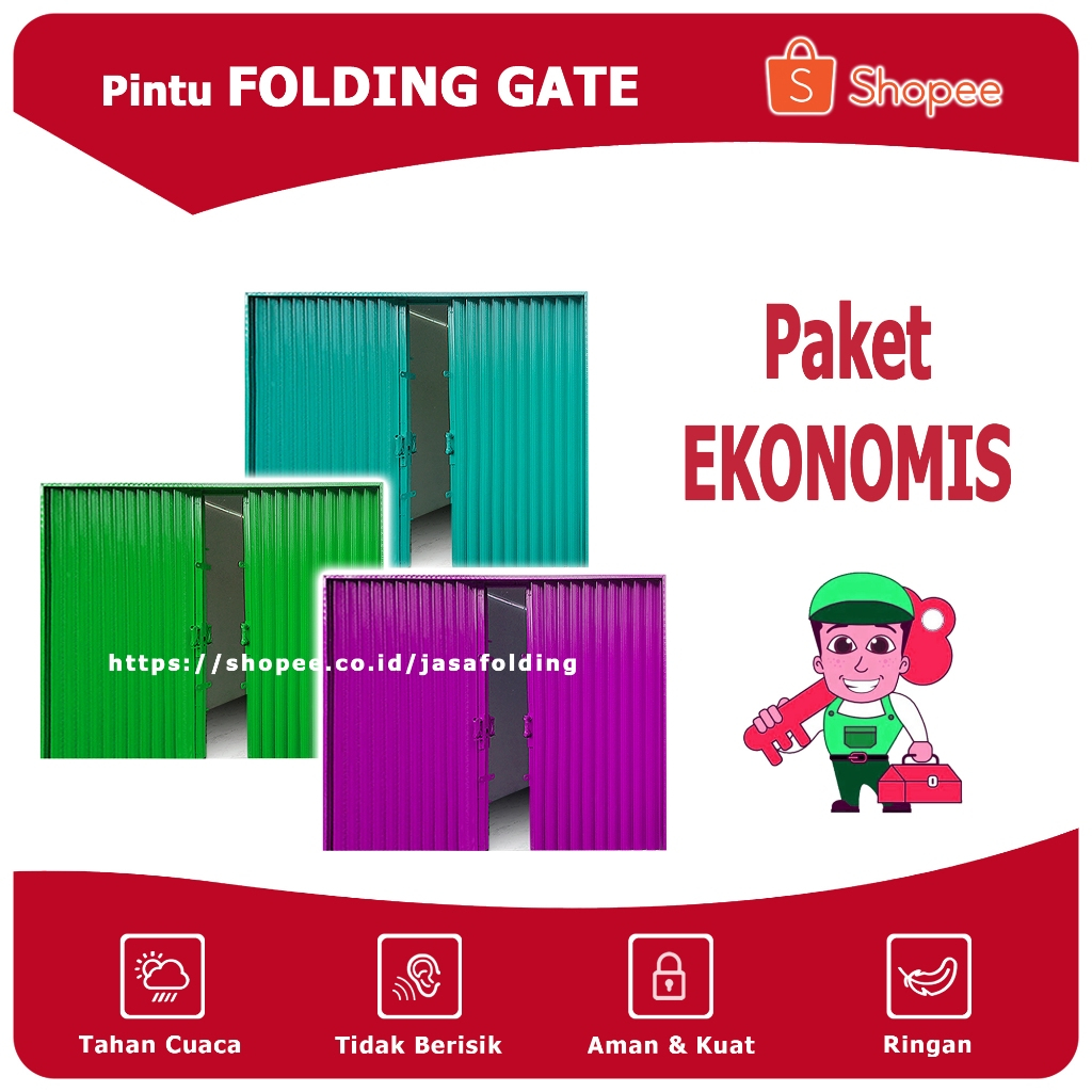 Paket Ekonomis - Pintu Folding Gate Rolling Door Harmonika Garasi Lipat Sliding