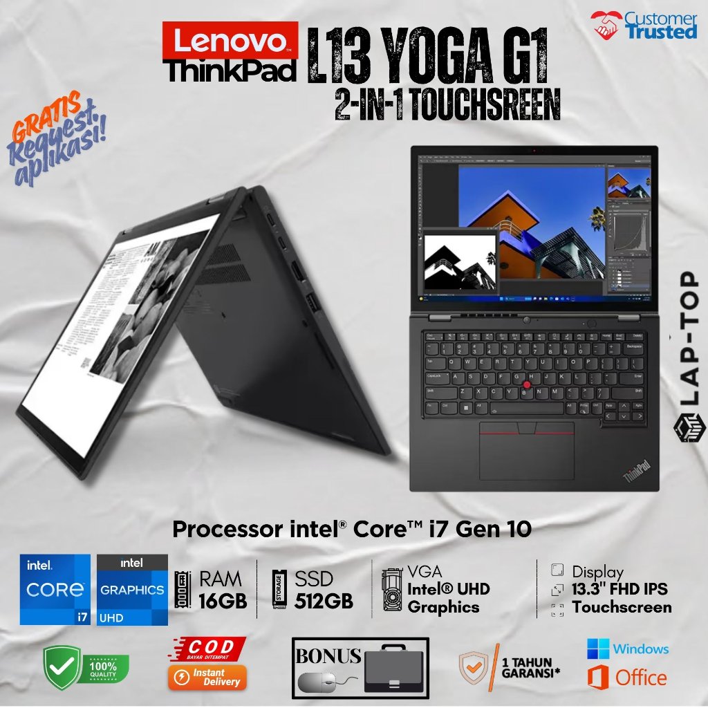 LENOVO THINKPAD L13 YOGA CORE i7 GEN 10 RAM 16GB SSD 512GB LAPTOP TABLET SECOND ORIGINAL MURAH