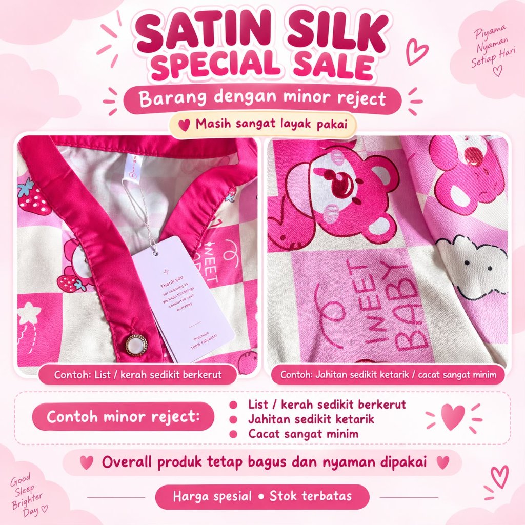 [SPECIAL SALE - MINOR REJECT] Emily Piyama Satin Silk | Cacat Produksi Ringan | Masih Layak Pakai | 