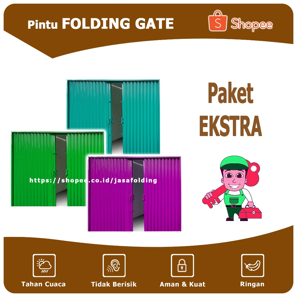 Paket Ekstra - Pintu Folding Gate Rolling Door Harmonika Garasi Lipat Sliding