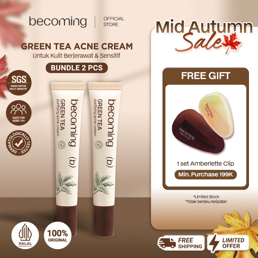 [2 PCS LEBIH MURAH] becoming Green Tea Purifying Acne Cream 15gr | Acne Spot Treatment | Obat Jerawa