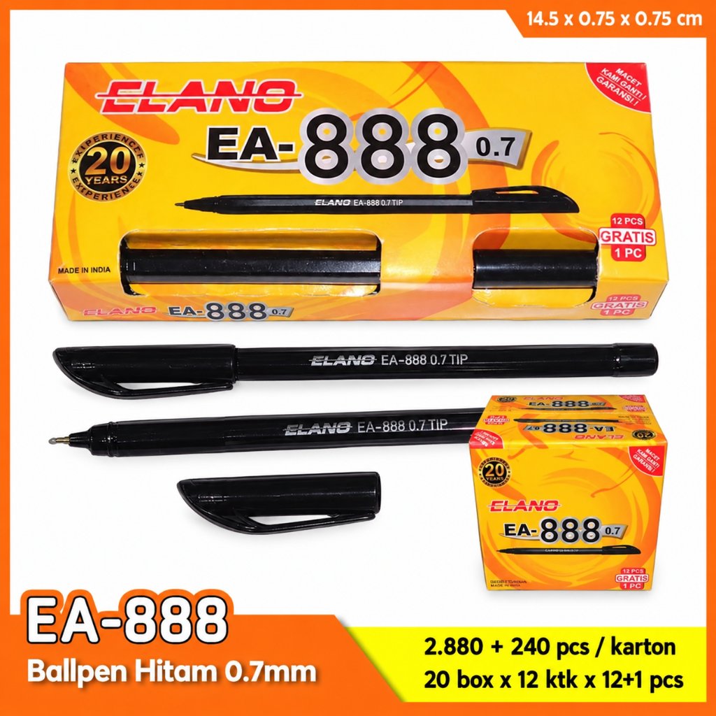 {1 Kotak} Pulpen Elano EA-888 (Bonus 1 Pcs) / Ball Pen / Pena 0.7mm Elano EA-888