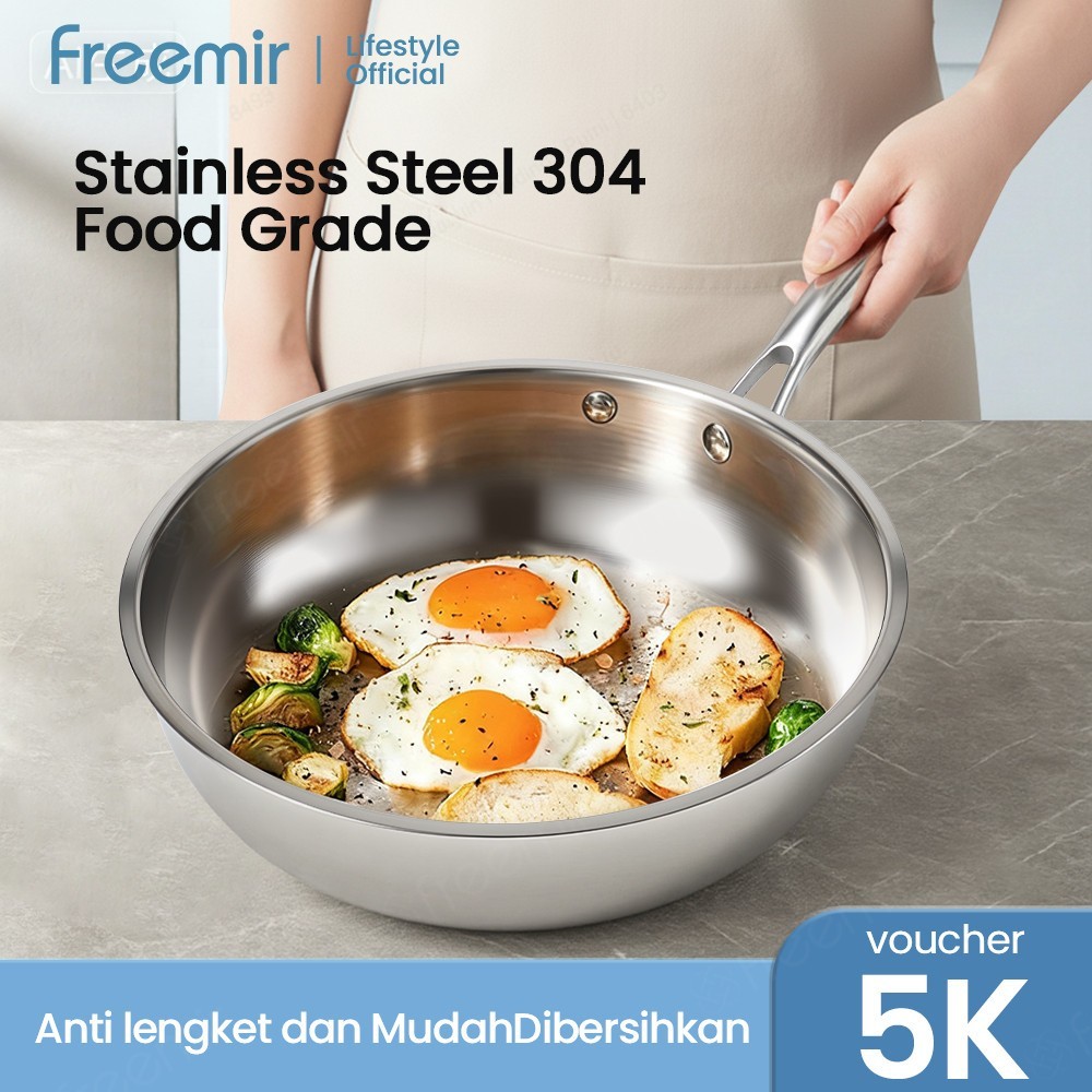 freemir lifestyle Wajan Stainless Steel 304 Anti Lengket Serbaguna Panci  gampang dibersihin Cocok b