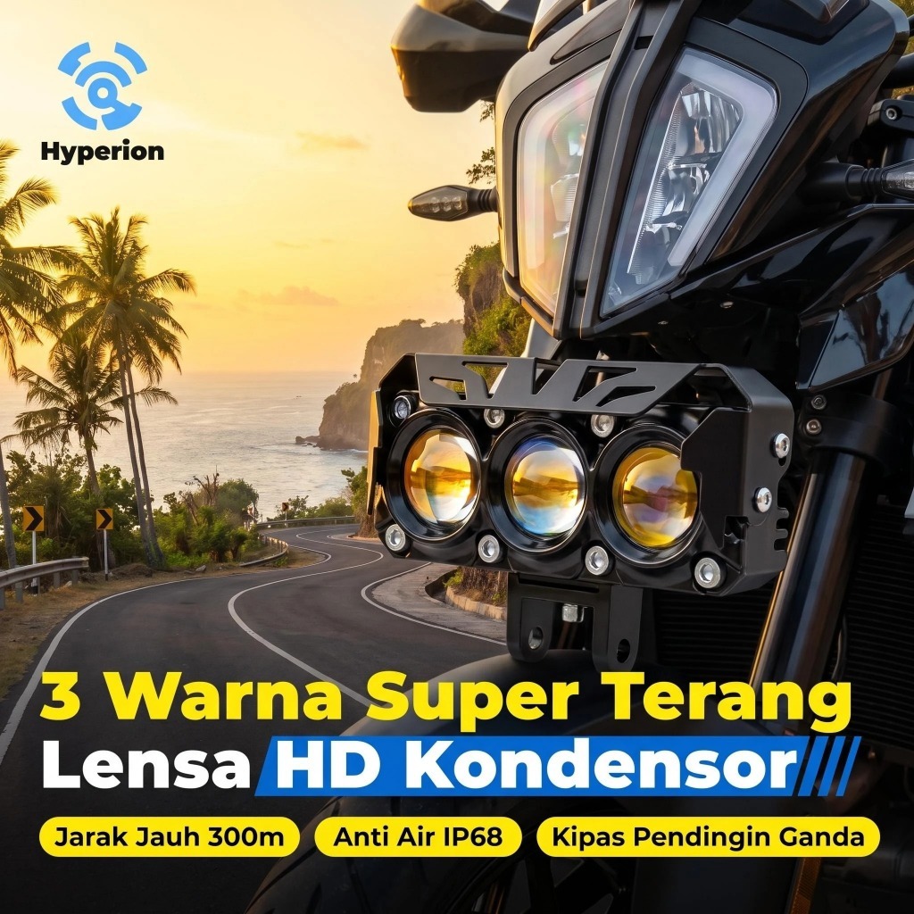 HYPERION Lampu Sorot BILED Motor LED 1-6 Mata 2 Warna Putih Kuning Plus Merah 24V Universal Lampu Te