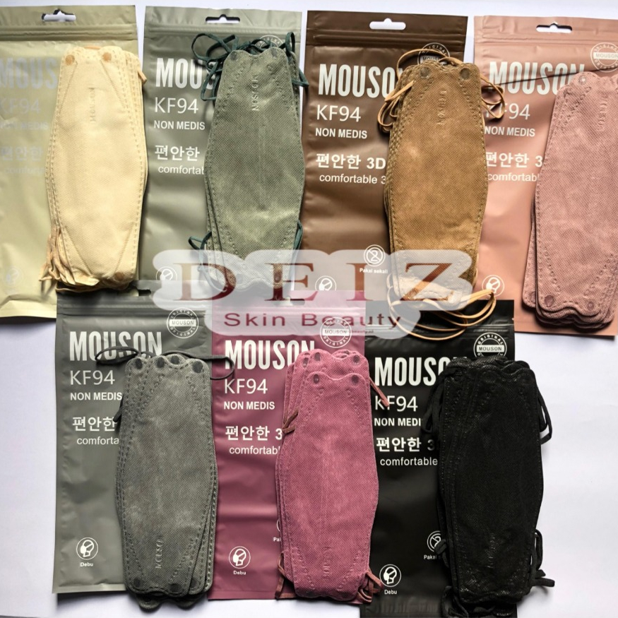 MOUSON KF94 Masker 3D 4 Lapisan Non Medis Isi 10 Pcs | Masker KF94 Nyaman | Cream Ungu Brown Pink