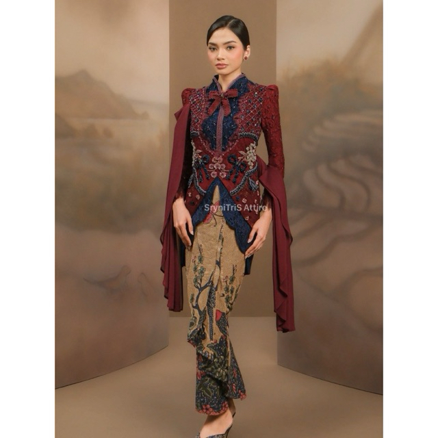 Sewa Kebaya Ivory Studio RTW || Bentala Swara | Muria Amerta Kebaya in Burgundy on Navy