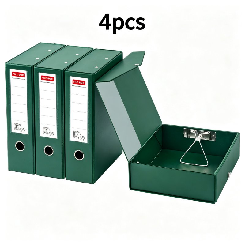 [4pcs]Kotak penyimpanan berkas/File Box Kotak Arsip Penutup Lipat dengan Klem Gantung Warna Hijau un