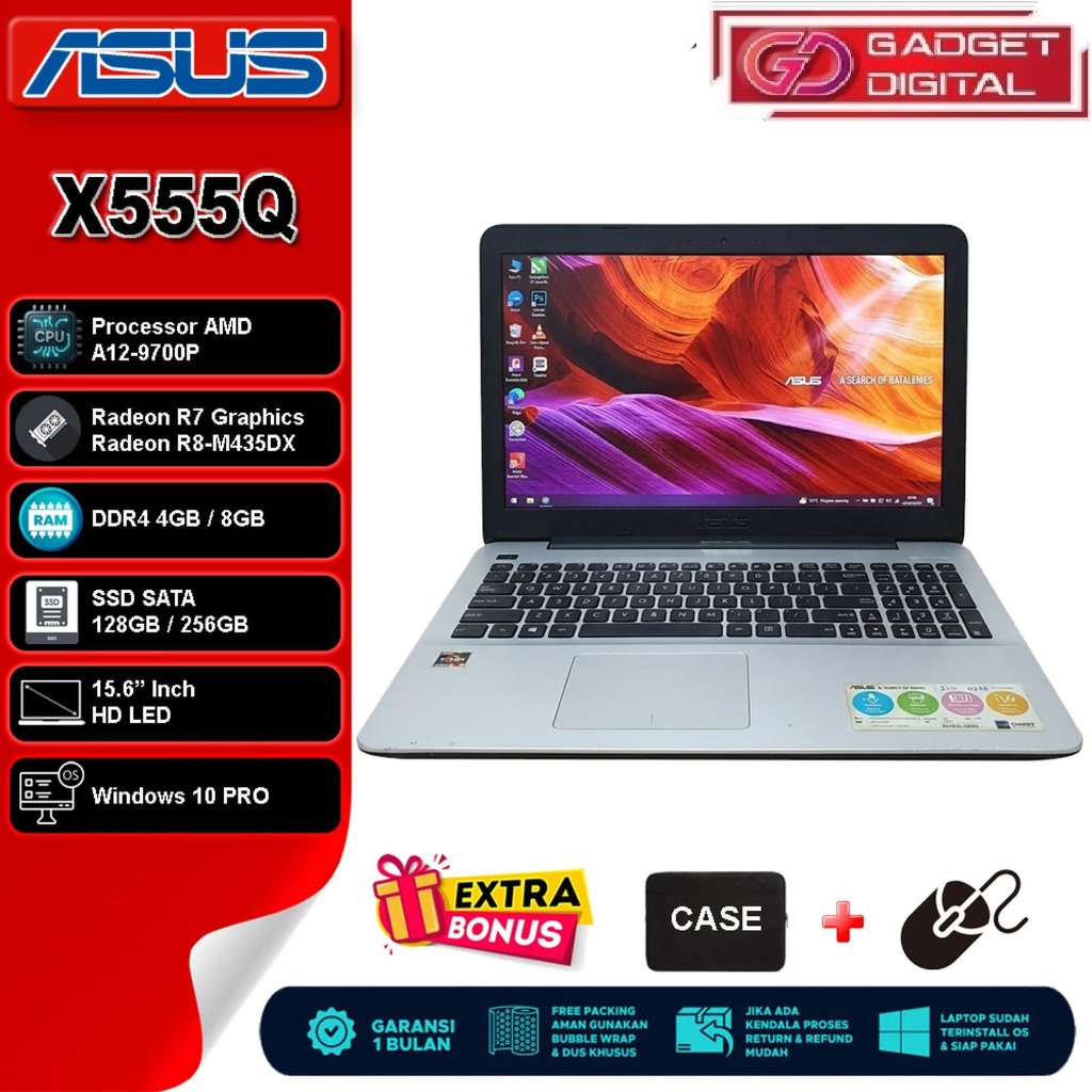 LAPTOP ASUS X555Q AMD A12 Radeon | DDR4 8GB / SSD 256GB | 15.6" HD