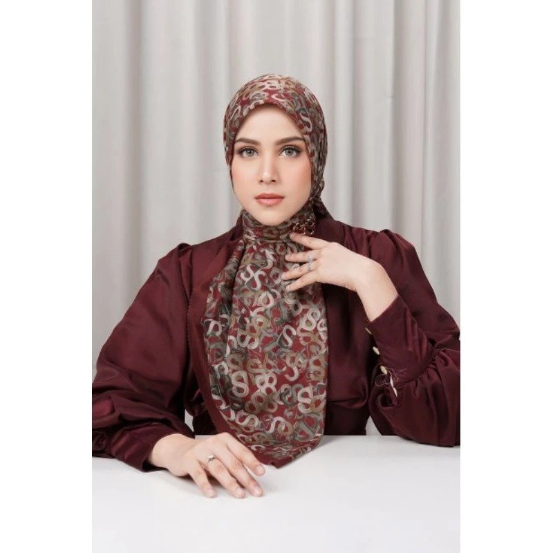 Hijab Button Series Samla Multicolor Jilbab Segiempat Voal Motif Premium With Pin Logo B