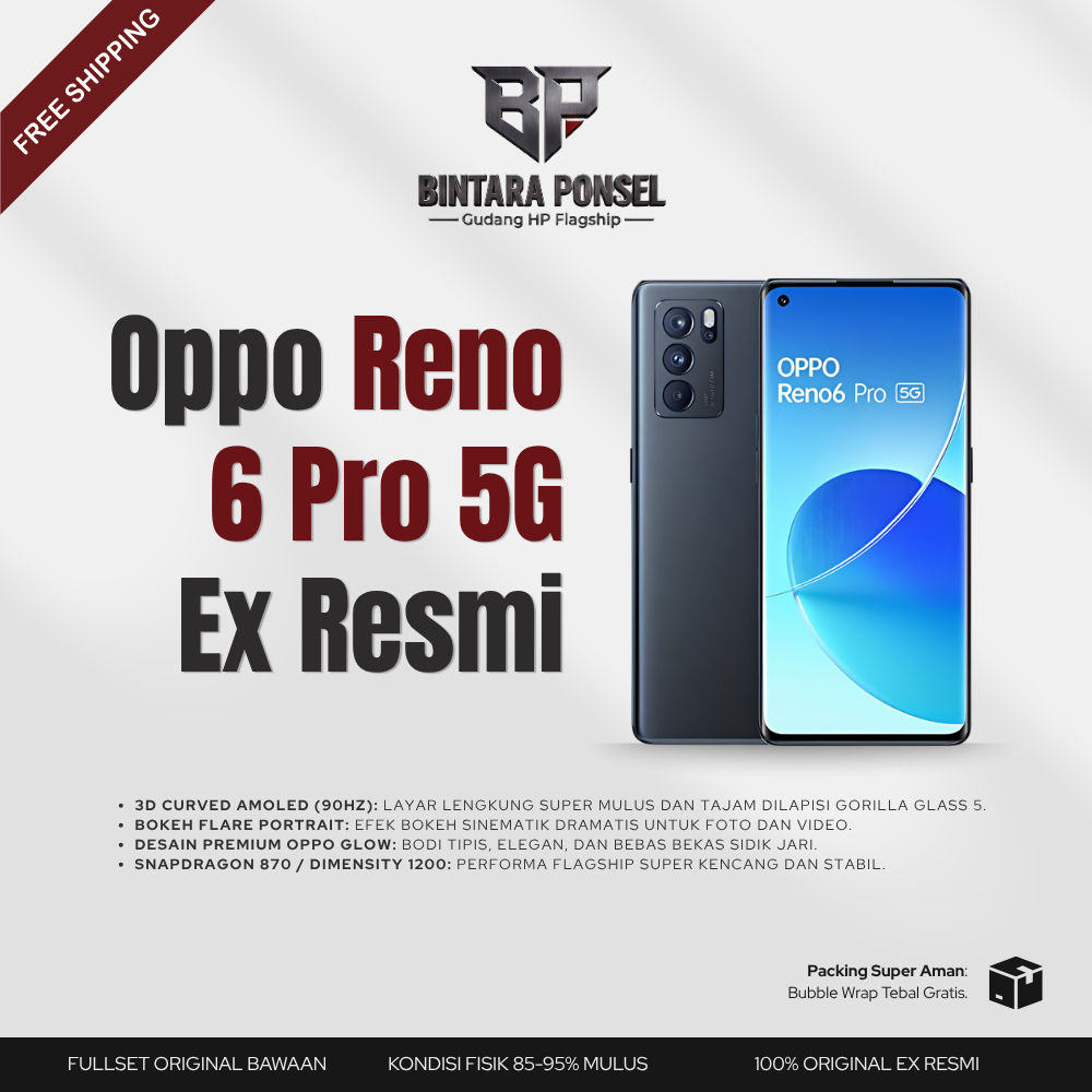 [Bintara Ponsel] Oppo Reno 6 Pro 5G | 12/256 GB | Ex Resmi Oppo | Fullset | Second Like New | 100% O