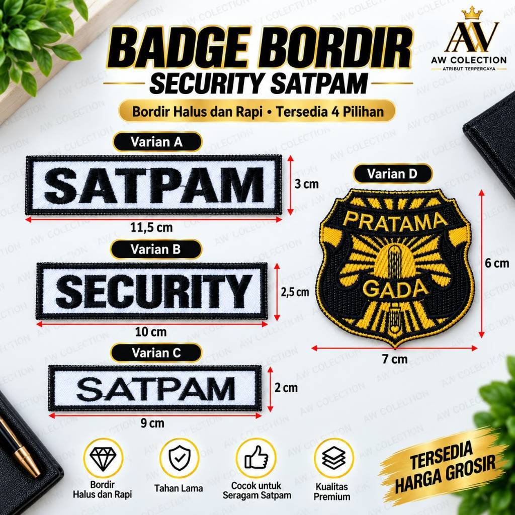 Badge Bordir Security Satpam | Atribut Seragam Satpam Security Premium Bordir Halus Rapi Detail Taja