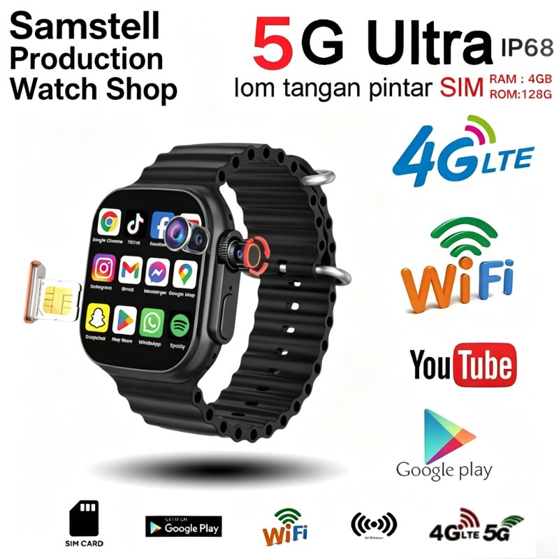 LDS 5G Smartwatch S9 ULTRA 4G & 5G | RAM 8/ 256GB | SIM CARD | Bisa Nonton Youtube | Bisa Nonton Tik