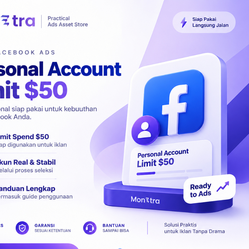 MONETRA Akun Facebook Verified ID Card Support Ads Personal Limit $50 | akun profile facebook verif 