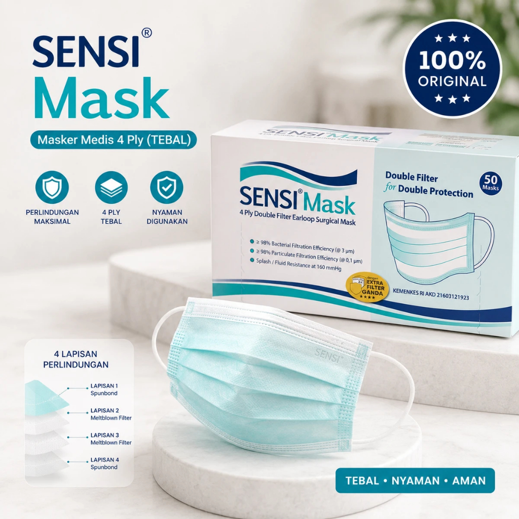 SENSI MASKER  4 PLY DOUBLE FILTER EARLOOP SURGICAL MASK ISI 50