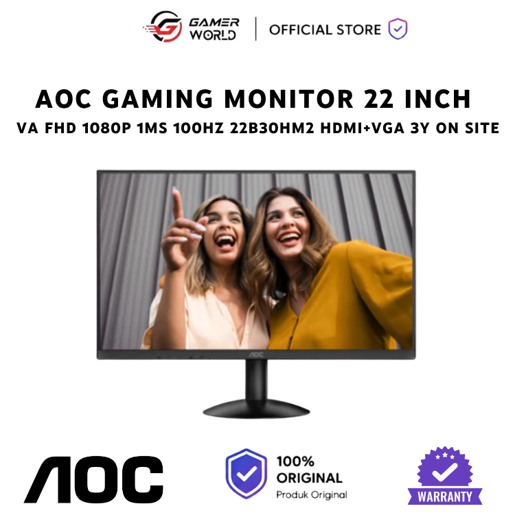 AOC Gaming Monitor 22 Inch VA FHD 1080P 1MS 100HZ 22B30HM2 HDMI+VGA 3Y ON SITE