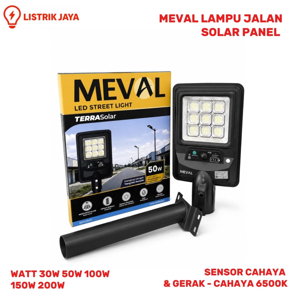 Meval Lampu Jalan Street Light TERRA Solar Panel PJU Sensor Cahaya & Gerak 30W - 200W