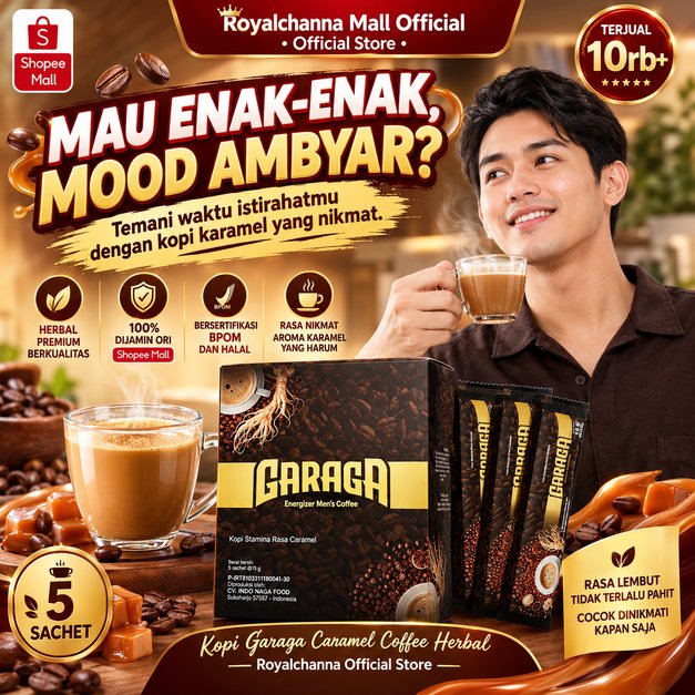GARAGA Kopi Caramel Berkelas Rasa Berkarakter Kopi Herbal Garaga - Ekstrak Ginseng  5 Sachet