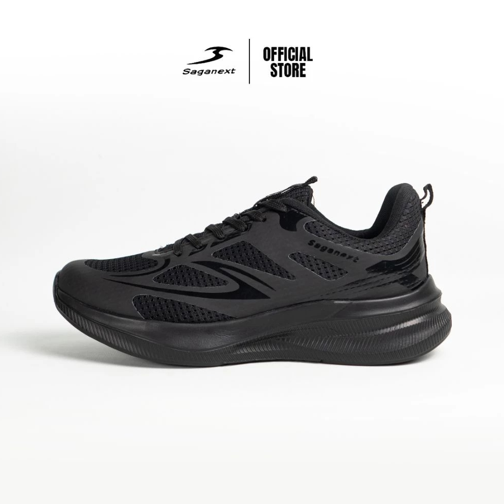 Sepatu Sekolah running kerja Saganext Phoenix hitam polos running pria wanita sneakers