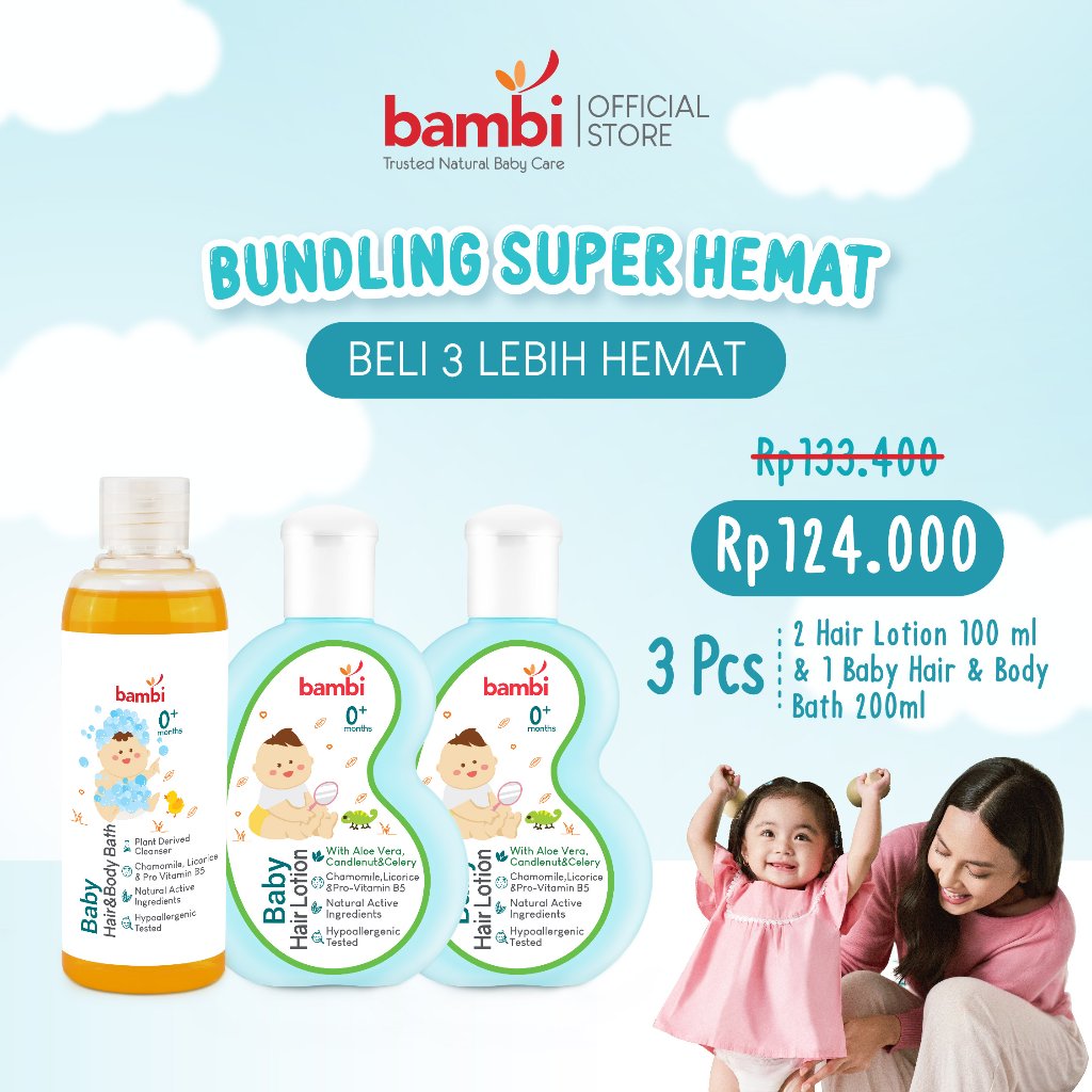 Bambi Baby Hair Lotion with Aloe Vera, Candlenut & Celery | Vitamin Minyak Rambut Untuk Menebalkan R