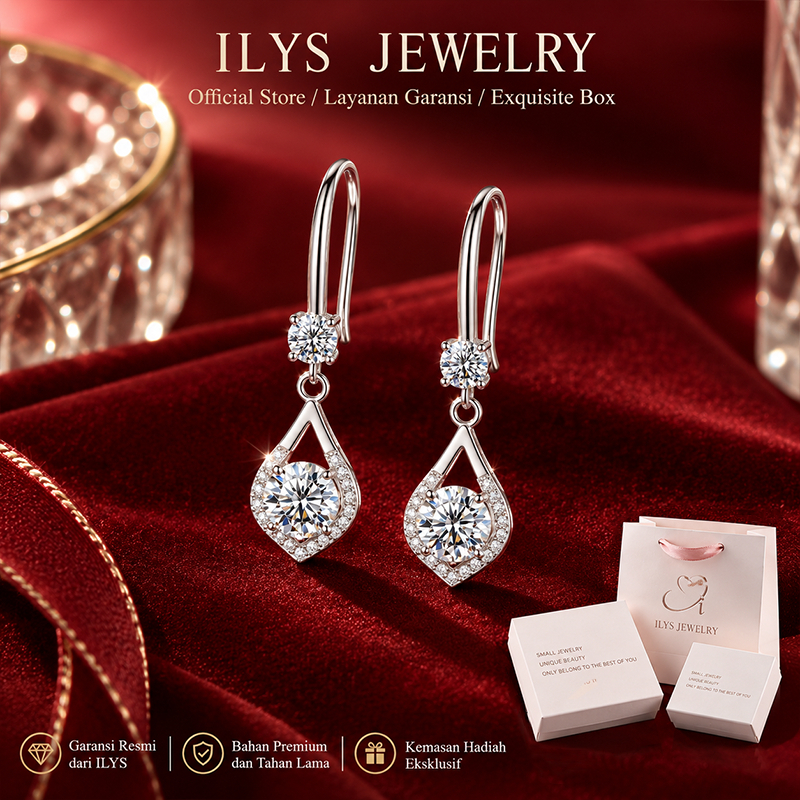 ILYS JEWELRY Anting Tetes Air Malam Berkilau Zirkon Perak Anting Permata Tetes Air Bingkai Model Ele