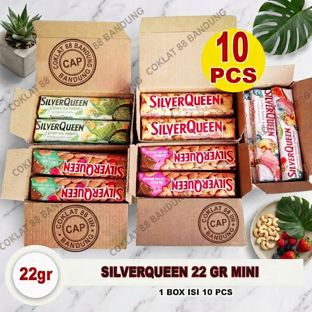 SilverQueen 22gr Mini Isi 10 pcs / Box – Rasa Lengkap Almond Mede Yogurt Matcha Mix Rasa