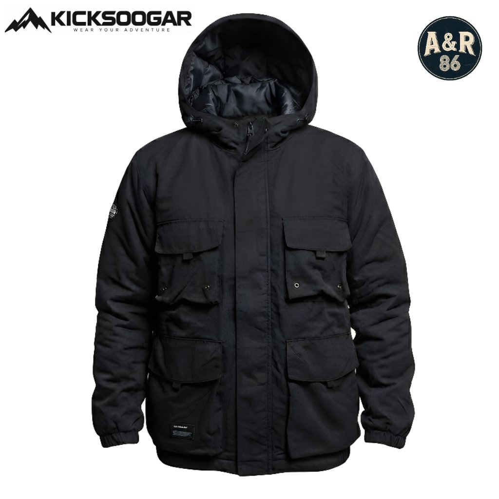Kicksoogar Jaket Outdoor Waterproof Pria Windbreaker Gunung Anti Air - Chambers Black