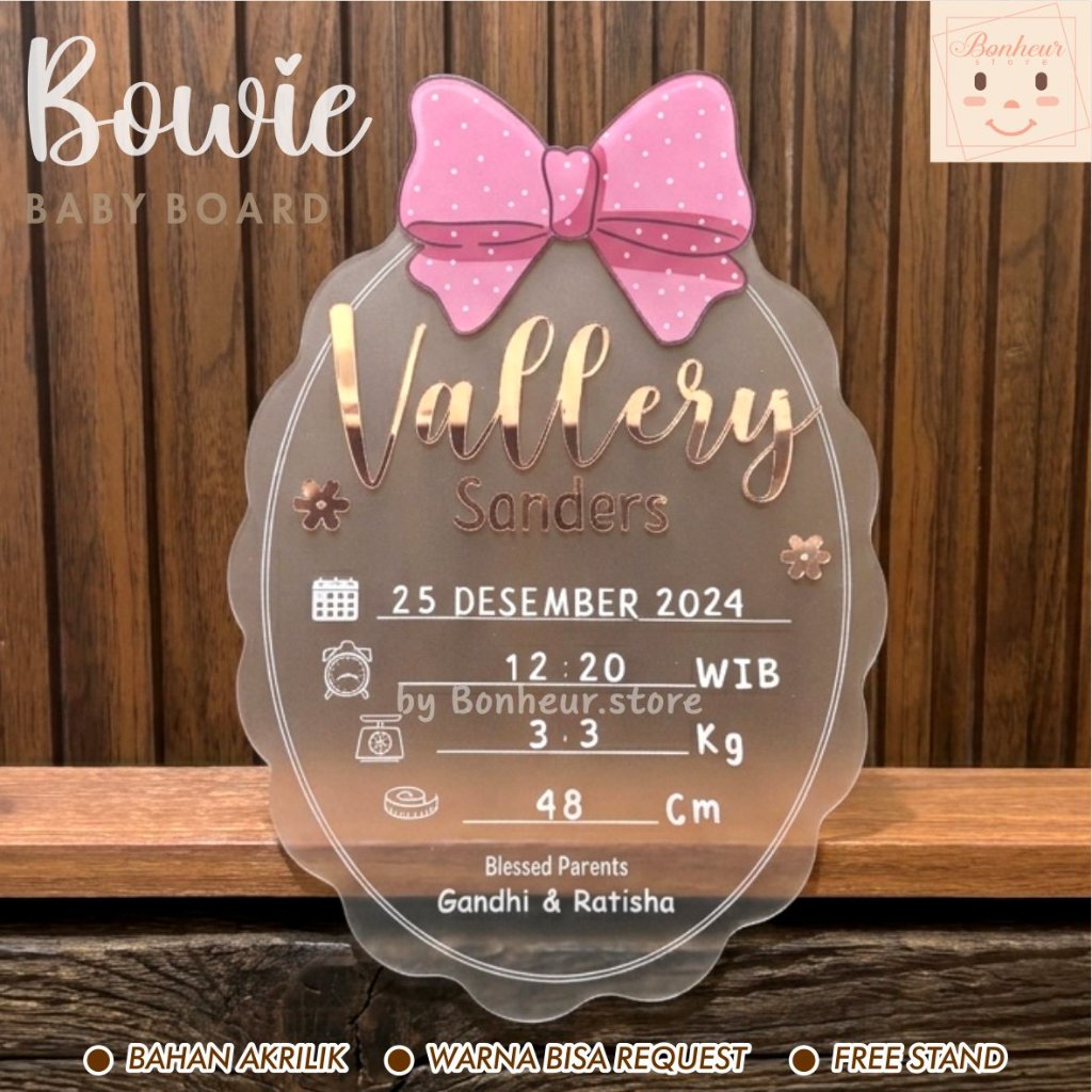 44. BOWIE BABY BOARD/ HOSPITAL BOARD CUSTOM BOWIE / PAPAN KELAHIRAN BAYI
