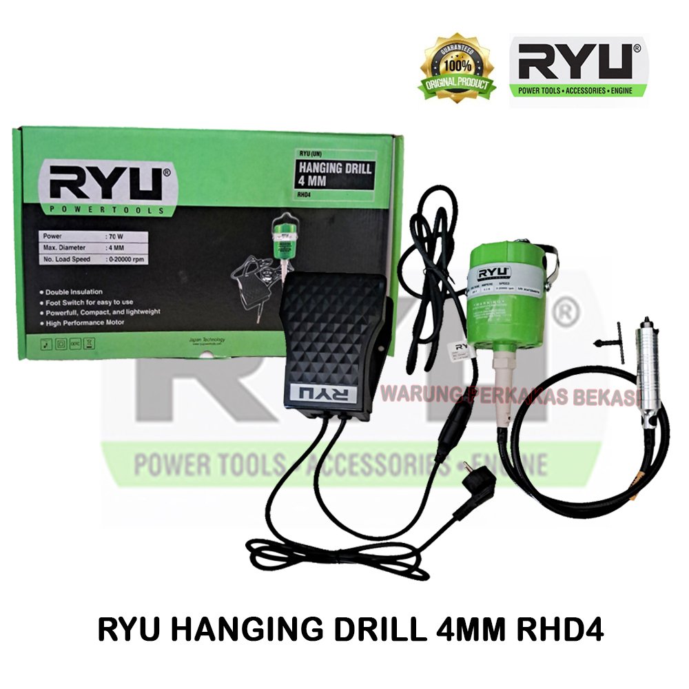 RYU Bor Gantung RHD4 4mm 70W Dengan Pedal Switch Hanging Drill Foredom Gerinda Porting Cuner Tuner S
