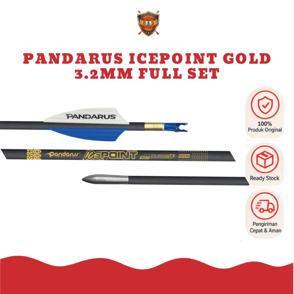 PANDARUS ICEPOINT GOLD 3.2MM FULL SET (SPIN WING) 1 DZ ORIGINAL / ARROW CARBON + PACKING PIPA