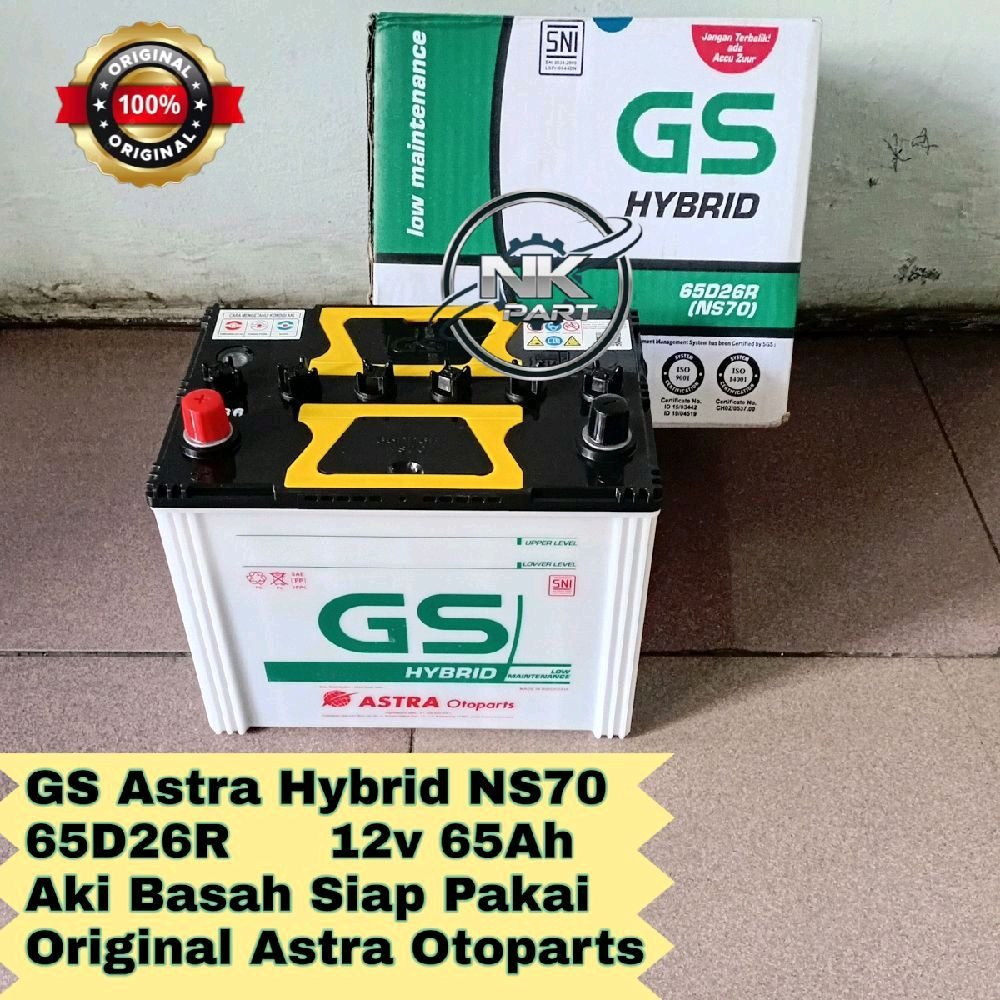 Aki Mobil GS Astra Hybrid NS70 - 65D26R 65Ah Accu Basah Siap Pakai