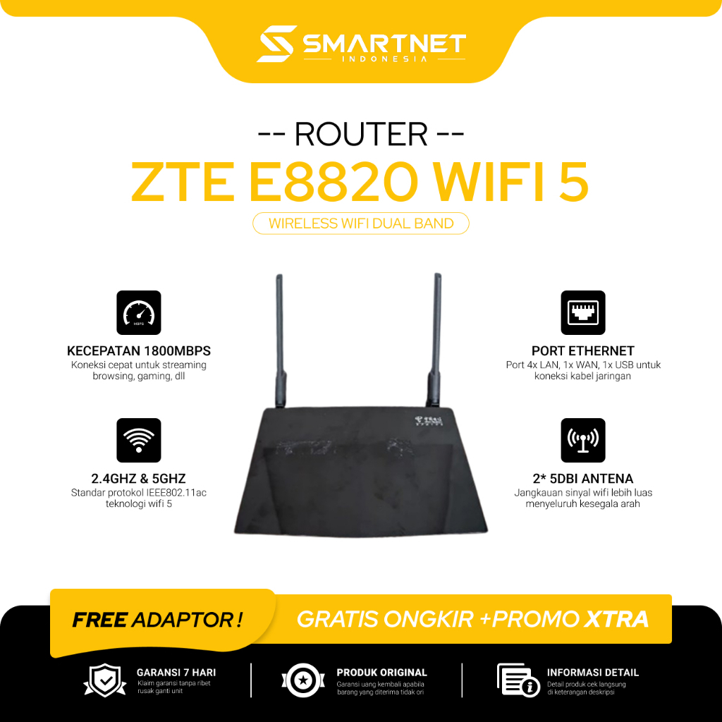 ZTE E8820 Wireless Router WiFi Dual-Band 2.4GHz & 5GHz Dual Antena Bekas Original Bonus Adaptor