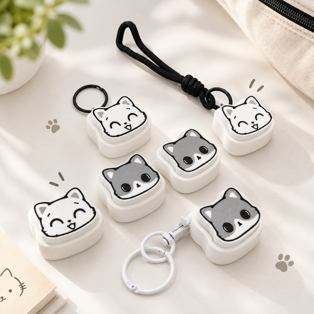 Gantungan Kunci Kucing Fidget Clicker Lucu | Mainan Clicker 3D Print