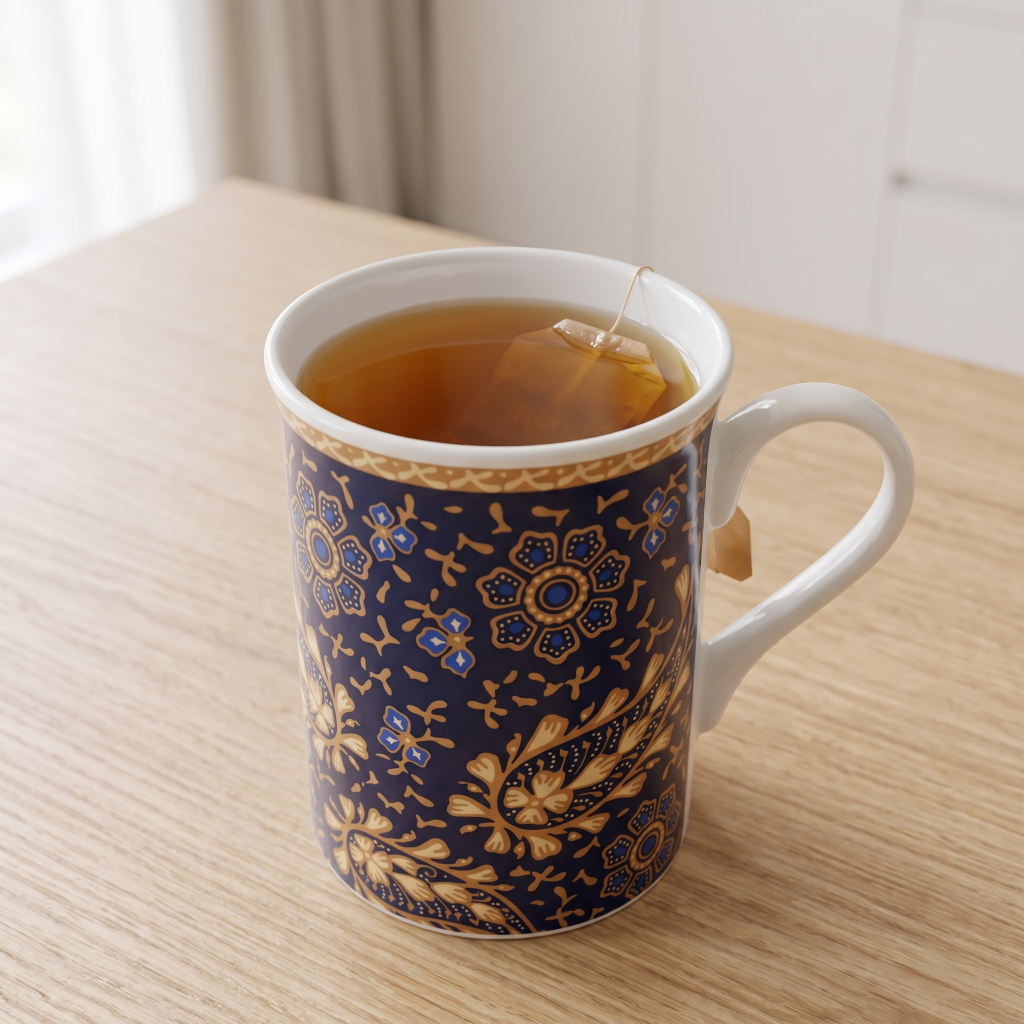MUG KERAMIK MOTIF BATIK KAPASITAS 300ml | MUG GELAS KERAMIK BONECHINA
