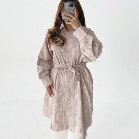 TNTA124 Tunik Panjang Bordir Bunga Korean Style / Atasan Tunik Wanita OOTD Hijab