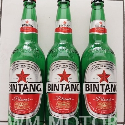 BOTOL BEKAS BIR BINTANG UKURAN BESAR WARNA HIJAU BESERTA TUTUP