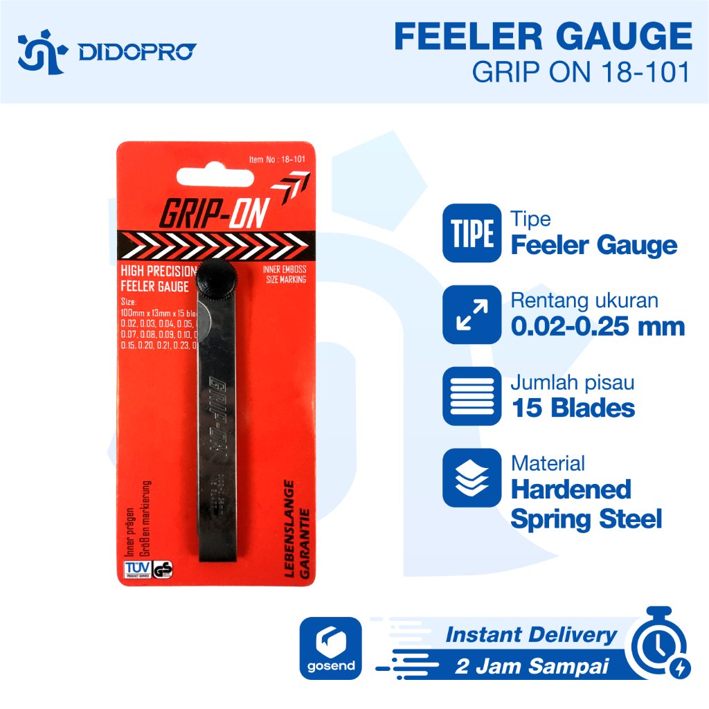GRIP ON Feeler Gauge 13 Blades 0.03 - 0.6 mm Fuller