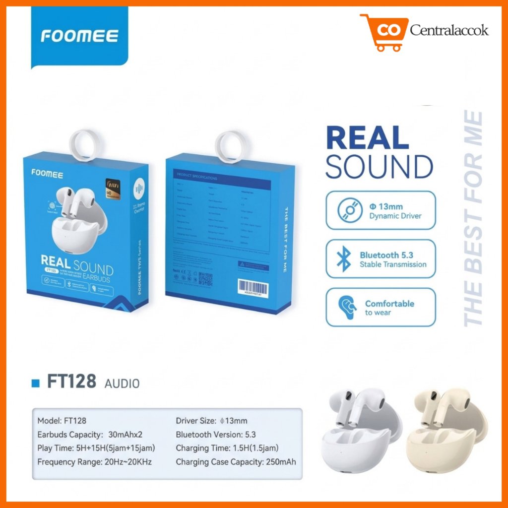 FOOMEE FT128 / PA01 / PF01 / PA02 / PA05 / MEEPLUS MH01 Earphone Bluetooth 5.3 Super Bass TWS True W