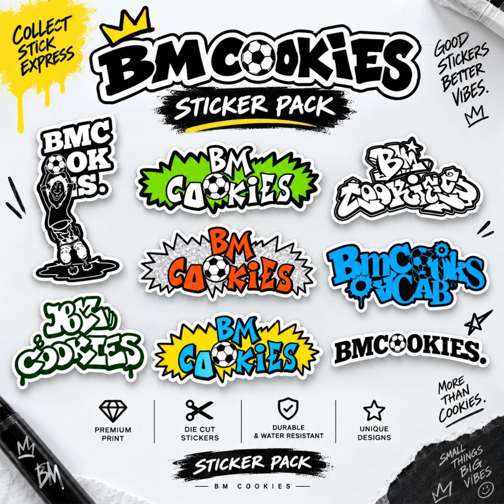 Paket Sticker Pack Streetwear & Football Style BM Cookies - High Quality Die Cut Stiker