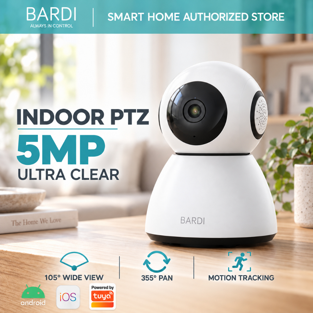 BARDI CCTV Indoor PTZ Smart IP Camera 5MP 1080p 360° Kamera Pantau Jarak Jauh Komunikasi 2 Arah