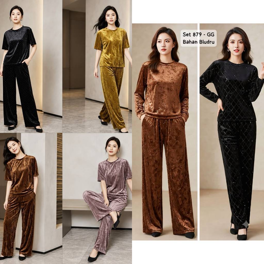 SETELAN KULOT BLUDRU VELVET BLING LENGAN PANJANG DAN PENDEK TERBARU BESTSELLER / SETELAN JUMBO BLUDR